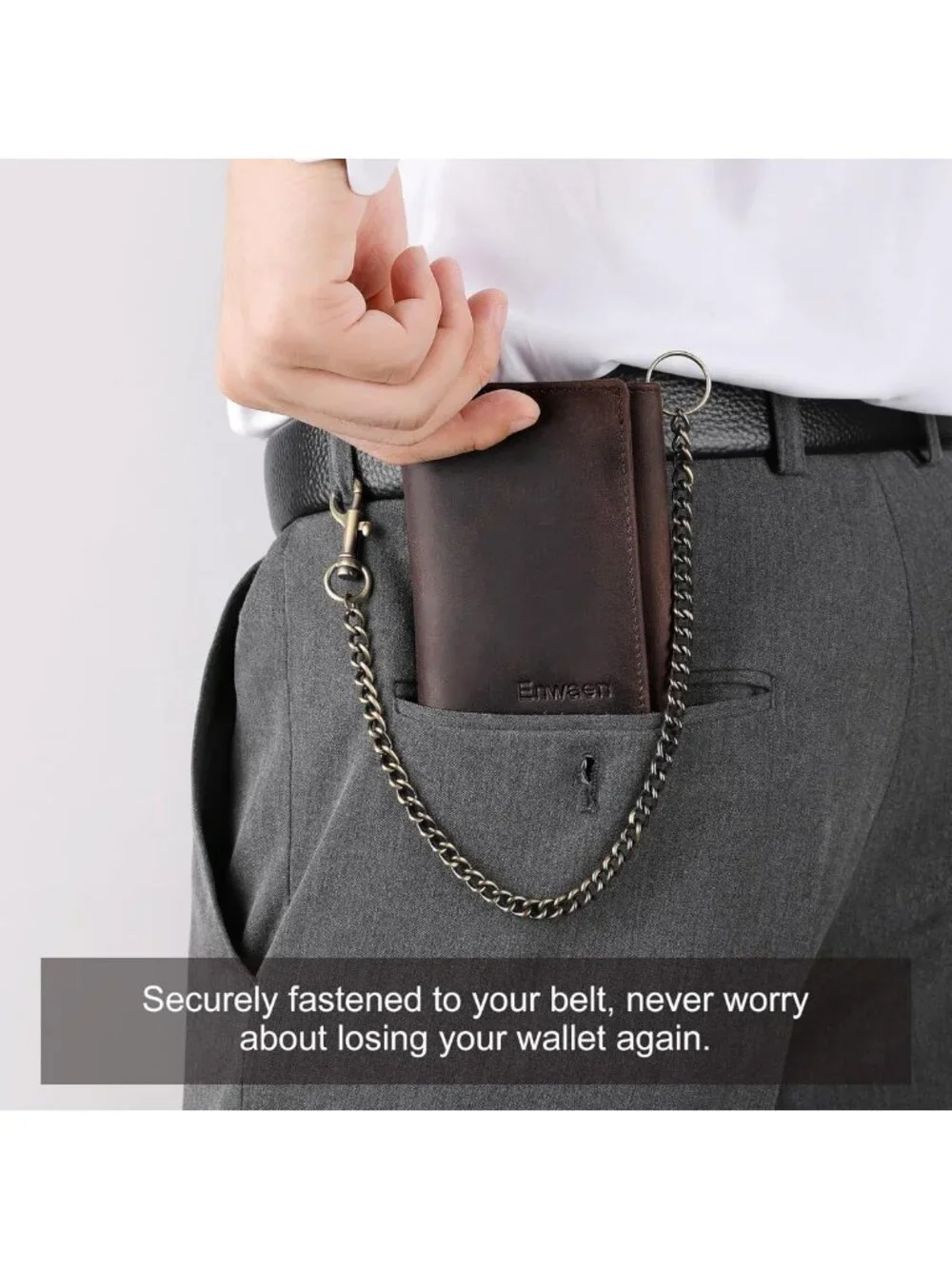 Genuine Leather Trifold Chain Wallet for Men, RFID Blocking, Anti-Theft Biker